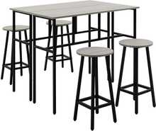 Söögikomplekt Homcom, 6-osaline, 2 baarilaua ja 4 tooliga, hall/must