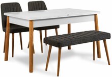 Söögitoa komplekt Kalune Design Santiago 1053, 4-osaline, valge/mänd/antratsiit