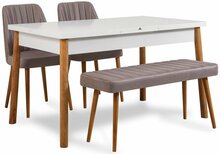 Söögitoa komplekt Kalune Design Santiago 0701, 4-osaline, valge/hall/mänd