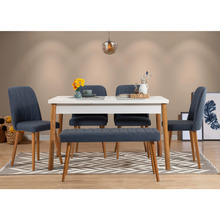 Söögitoakomplekt Kalune Design Costa 1048 - 2 AB, 6-osaline, valge/mänd/tumesinine