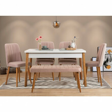 Söögitoa komplekt Kalune Design Costa 0900 - 2 AB, 6-osaline, valge/roosa/mänd