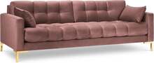 Diivan Micadoni Home Mamaia 4S, 217 x 92 x 75 cm, Bluvel 52, roosa/kuldne