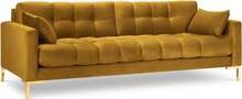 Diivan Micadoni Home Mamaia 4S, 217 x 92 x 75 cm, Bluvel 68, kollane, kuldsete jalgadega