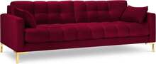 Diivan Micadoni Home Mamaia 4S, 217 x 92 x 75 cm, Bluvel 59, punane, kuldsed jalad