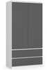Riidekapp Akord Furniture Factory S90, 50.4 x 90.4 x 180 cm, 2 ust, 2 sahtlit, valge/hall