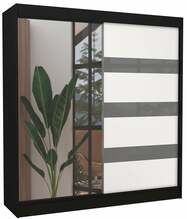 Riidekapp Adrk Furniture Toura 200, 61 x 200 x 215 cm, peegliga, must/hall/valge