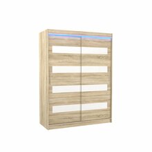 Riidekapp Adrk Furniture Martinez 150, liugustega, LED valgustusega, 58 x 150 x 200 cm, beež/sonoma/valge-pruun
