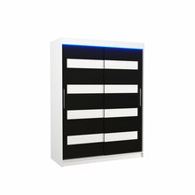 Riidekapp Adrk Furniture Martinez 150, liugustega, LED valgustusega, 58 x 150 x 200 cm, must/valge