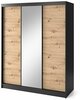 Riidekapp Eltap Esville III, 180 x 220 x 60 cm, tamm/must, peegliga