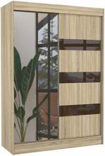 Riidekapp Adrk Furniture Toura 150, 150 x 61 x 215 cm, sonoma tamme/šokolaadi, peegliga