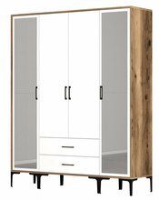 Riidekapp Kalune Design Kumsal RTR, 47.5 x 160 x 201.4 cm, peegliga, valge/pähkel