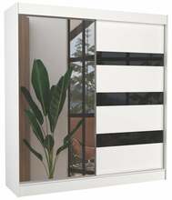 Riidekapp Adrk Furniture Toura 200, 61 x 200 x 215 cm, valge/must, peegliga