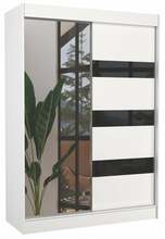 Riidekapp Adrk Furniture Toura 150, 61 x 150 x 215 cm, peegliga, valge/must
