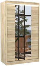 Riidekapp Adrk Furniture Santos 120, liugustega, LED valgustusega, 120 x 58 x 200 cm, beež/sonoma tamm
