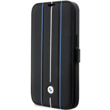 Telefoniümbris BMW BMBKP14L22RVSK, nahast, iPhone 14 Pro, 6.1, must, sinised jooned