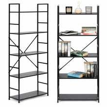 Puidust riiul ModernHome Loft, 5 riiulit, must