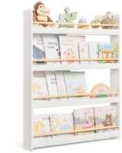 Laste raamaturiiul Songmics, 4 taset, 80 x 100 x 12 cm, valge-naturaalne
