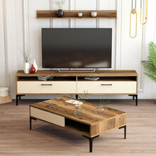 Elutoa mööblikomplekt Kalune Design Istanbul, 3-osaline, kreemjas/pähkel