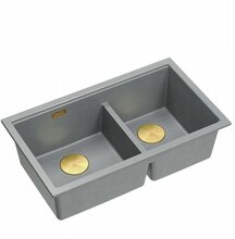 Kahekordne köögivalamu Graniteq Quadron LOGAN 120, 76 x 45 x 23.5 cm, hõbekivi/kuldne PVD