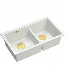 Kahekordne köögivalamu Graniteq Quadron LOGAN 120, 76 x 45 x 23.5 cm, SNOW valge + KULDNE PVD