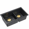 Kahekordne köögivalamu Graniteq Quadron LOGAN 120, 76 x 45 x 23,5 cm, must teemant + kuldne PVD