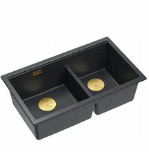 Kahekordne köögivalamu Graniteq Quadron LOGAN 120, 76 x 45 x 23,5 cm, must teemant + kuldne PVD