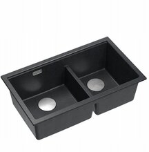 Kahekordne graniidist köögivalamu Graniteq Quadron LOGAN 120, 76 x 45 x 23.5 cm, must diamond + steel