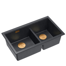 Kahekordne köögivalamu Graniteq Quadron Logan 120, HQL7645U8 PVDC1 U, 76 x 45 x 23.5 cm, must teemant + vask PVD