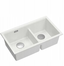 Kahekordne graniidist köögivalamu Graniteq Quadron LOGAN 120, 76 x 45 x 23,5 cm, SNOW valge + teras