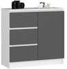 Kummut Akord K80 Jerry 1D 3SZSZ, 80 x 35 x 77 cm, must/valge