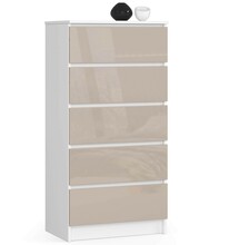 Kummut Akord K60 5SZ, 40 x 60 x 121 cm, 5 sahtliga, valge/beež