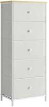 Kummut Songmics 5 kangast sahtliga, 29,8 x 45 x 112,3 cm, valge, kollakasbeež-kreemikas