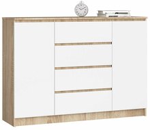 Kummut Akord K140, 40 x 138 x 99 cm, 2 ust, 4 sahtlit, valge/sonoma