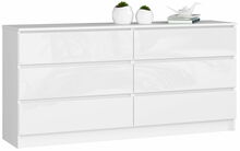 Kummut Akord K160, 40 x 160 x 77 cm, 6 sahtliga, läbipaistev/valge