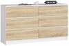 Kummut Akord K140, 6 sahtliga, 138.4 x 40 x 77 cm, valge/tamm