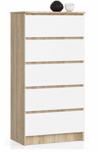 Kummut Akord K60, 40 x 60 x 121 cm, 5 sahtliga, sonoma/valge