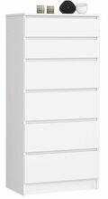 Kummut Akord K60, 60 x 40 x 130 cm, 6 sahtliga, valge