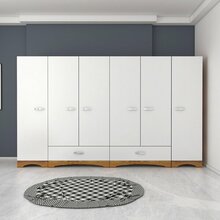 Riidekapp Kalune Design F4 524, 47.6 x 243 x 181 cm, valge/pähkel