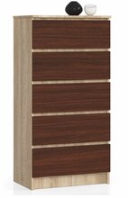 Kummut Akord K60, 60 x 40 x 121 cm, 5 sahtliga, sonoma tamme/tumepruun