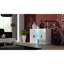 Kummut Cama Meble Soho S7, 120 x 41 x 80 cm, valge/valge läikiv