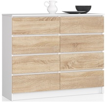 Kummut Akord K120, 120 x 40 x 99 cm, 8 sahtliga, valge/tamm