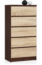 Kummut Akord K60, 40 x 60 x 121 cm, 5 sahtliga, pruun/tamm
