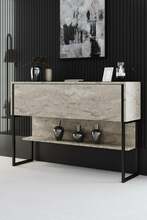 Konsool Hanah Home Luxe Travertine, 120 x 80 x 30 cm, must