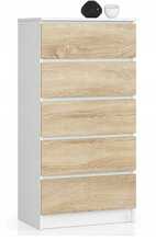 Kummut Akord K60, 60 x 40 x 121 cm, valge/sonoma tamm