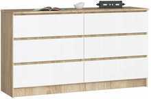 Kummut Akord K140 6SZ CLP, 40 x 138 x 77 cm, tamm/valge