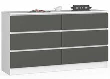 Kummut Akord K140, 40 x 138.4 x 77 cm, 6 sahtliga, valge/hall