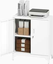 Kontorikapp Homcom, metallist, lukustatavate ustega, 2 tasandit, 80 x 35 x 91 cm, valge