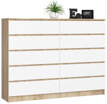Kummut Akord K160, 40 x 160 x 121 cm, 10 sahtliga, valge/sonoma