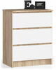 Kummut Akord Furniture Factory K60, 60 x 40 x 77 cm, 3 sahtliga, tamm/valge