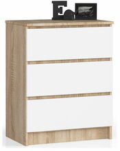 Kummut Akord Furniture Factory K60, 60 x 40 x 77 cm, 3 sahtliga, tamm/valge